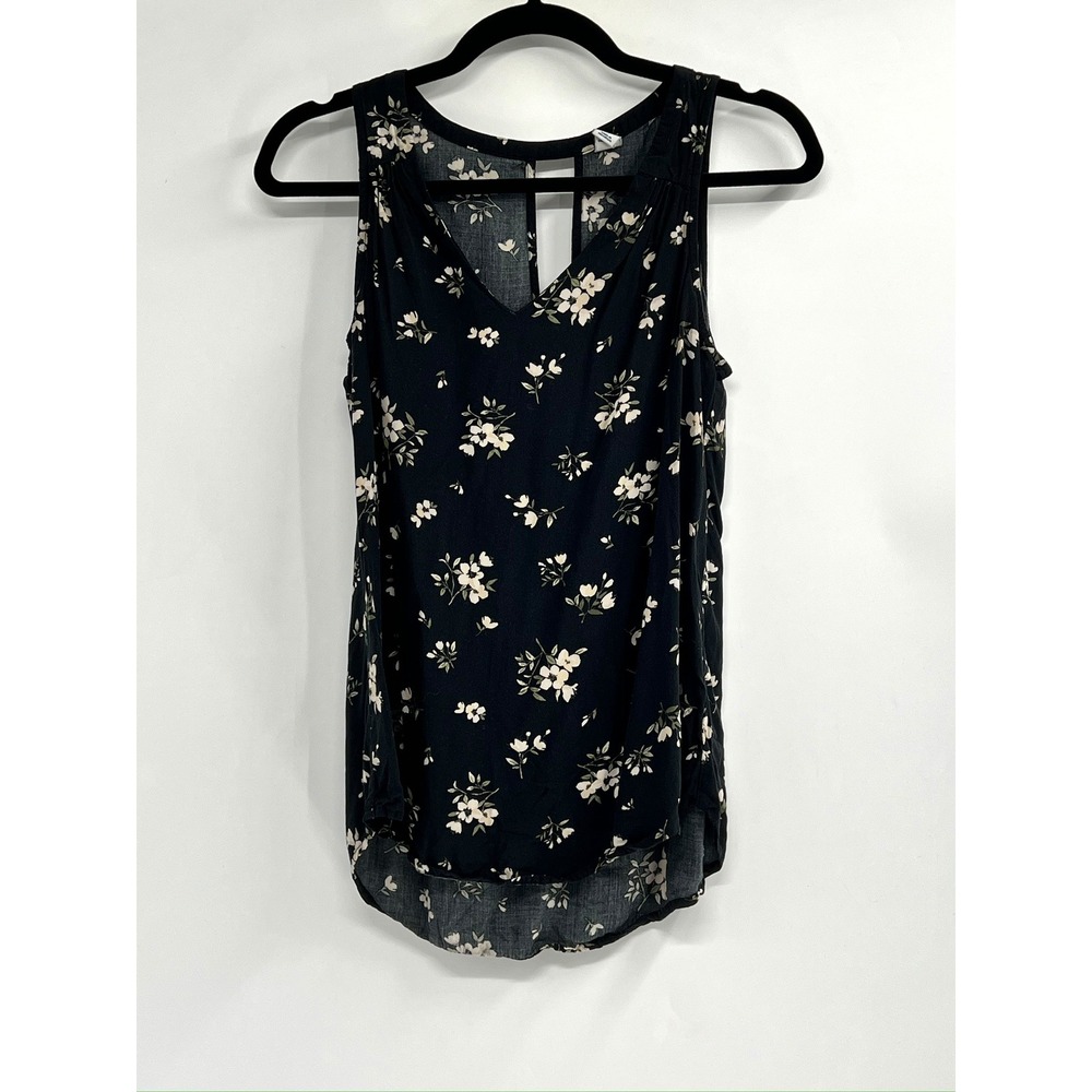Old Navy Tank Top Women S Black Good Floral V-Neck Sleeveless High-Low L18